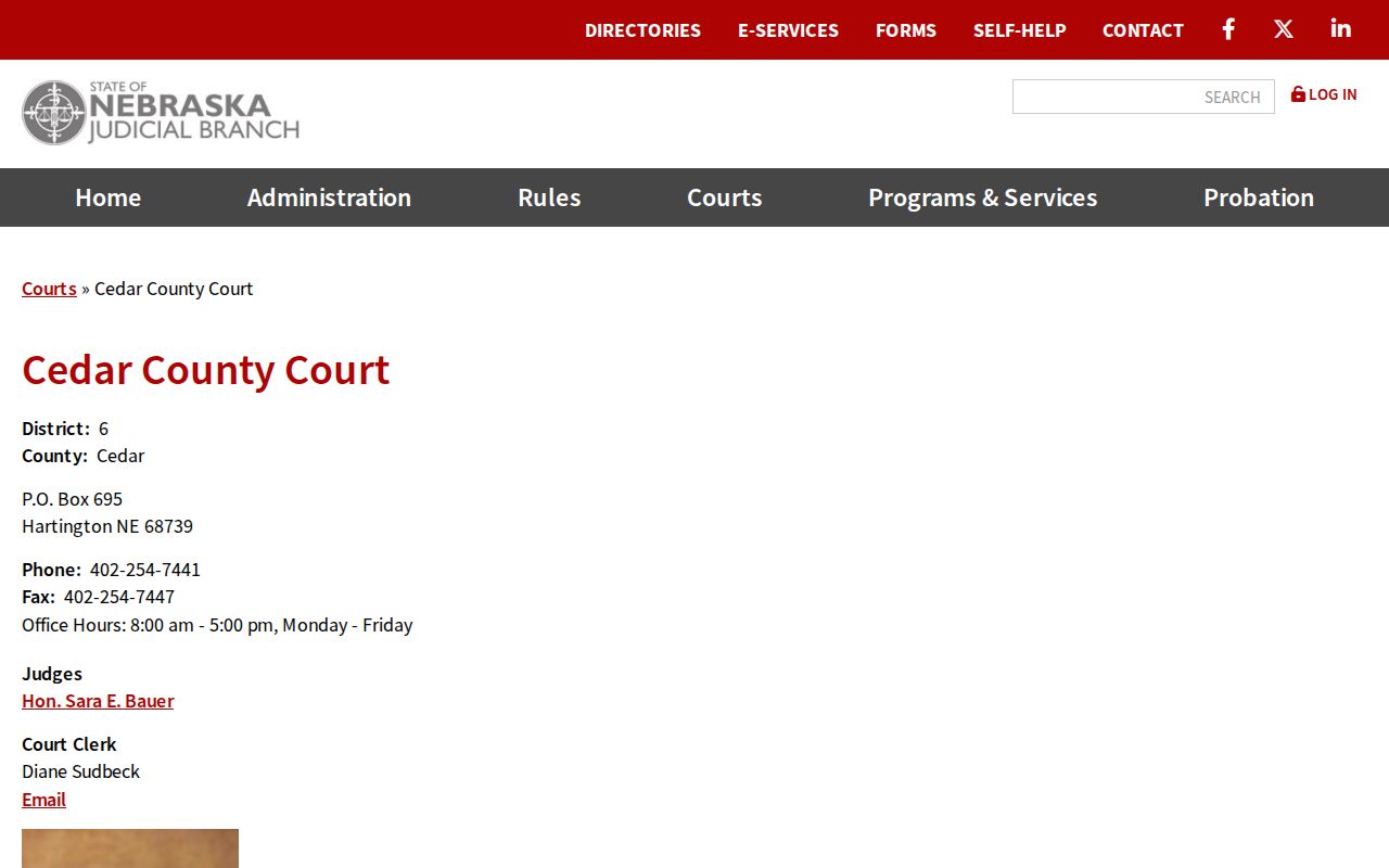 Cedar County Court directory information for Cedar County court calendar use
